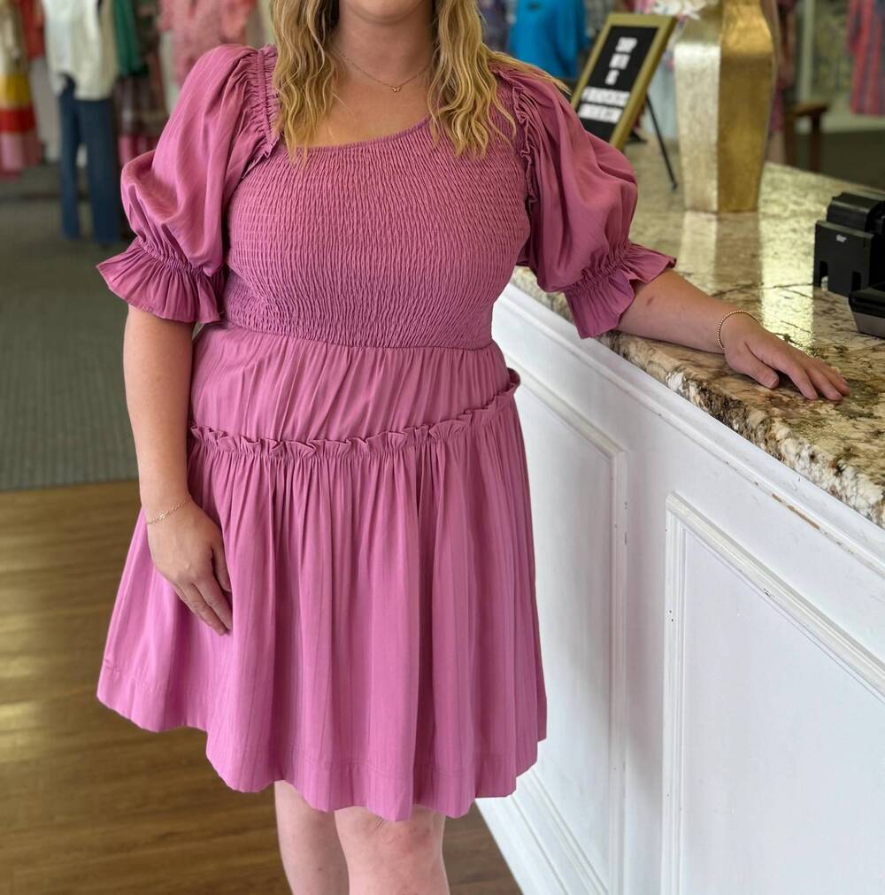 NEW AUREUM moments smocked babydoll dress in mauve